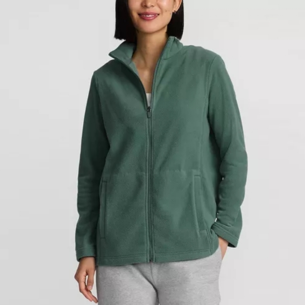 LANDS’END Womens Moss Green zip up fleece size large